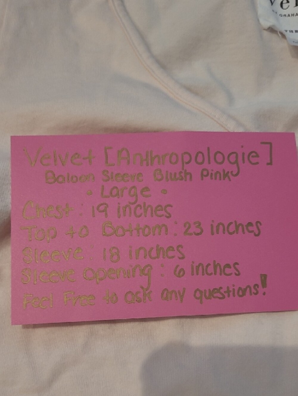 Velvet by Graham & Spencer Pale Pink Balloon Sleeve Top Anthropologie - Picture 3 of 7